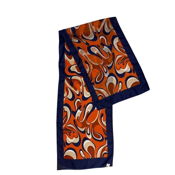 VTG Super Mod 70s Groovy Blue Orange Swirl Scarf Made in Japan 52x13 Acetate - Picture 2 of 5